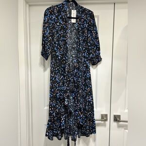 Abella Black Midi Dress with Blue and Light Pink Spot Print